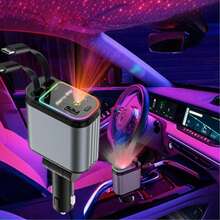 Cargador rápido para auto de 66W con lámpara proyector de cielo estrellado, cable de carga retráctil, cargador para auto USB PD de 4 en 1, accesorios para auto - Gris - Ver 3