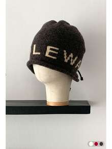 Letter Knitted Cuffed Beanie Hat For Women, Autumn/Winter, Fashionable, Face-Slimming, Large Head Circumference, Cold-Proof, Simple, Versatile, Ear-Warming, Knitted Hat With Plaid Ruffle, Grey - Multicolor - View 16