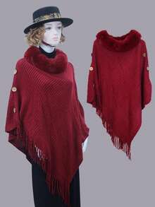 1 Stück neue einfarbige gestrickte Schal mit Fransen, dick, warm, elegant, modisch, weich, flauschig, hochwertiger vielseitiger breiter Umhang, geeignet für tägliche Winterbekleidung