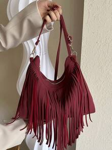 Túi đeo vai thời trang tối giản thanh lịch dung tích lớn, túi tote đeo nách phong cách Hàn Quốc mới dành cho nữ - Màu Đỏ Sâu - Xem 4