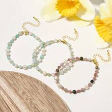 1pc Casual Elegant Natural Stone Burmese Jade Faceted Cube, Amazonite Faceted Round Beads & Pearl Adjustable Bracelet, Suitable For Women Daily Wear, Birthday, Valentine's Day Gift