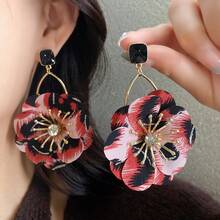 Andkiss 1 Pair Elegant Niche Versatile Drip Oil Square Fabric Flower Stud Earrings
