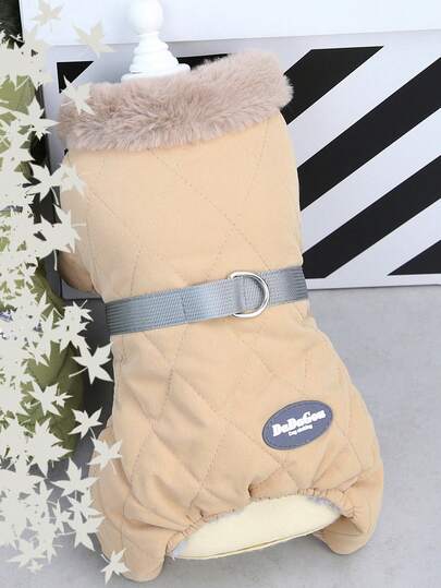 冬季狗狗连体衣，宠物保暖外套，狗狗衣服，宠物棉袄，猫咪牵引连体衣，狗狗保暖衣服，防风加厚棉袄，D型环牵引绳，适合小型犬，宠物服饰，欧美流行棉袄，休闲英伦风