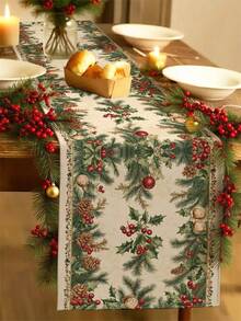 1pc Christmas Tree Printed Table Runner, Christmas Decor Linen-Like Table Runner, Table Runner, 1pc Table Runner, 4pcs Placemats, 1pc Cushion Cover, 3 Products Available, Seasonal Home Decor Indoor/Outdoor Party Supplies, Winter Home Decor, Christmas Decoration, Christmas Room Decor, Christmas Party Decoration