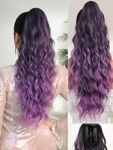 Tóc giả đuôi ngựa dài 24 inch, màu tím ombre, kiểu gợn sóng, chất liệu tổng hợp chịu nhiệt, phù hợp cho phụ nữ dự tiệc và sử dụng hàng ngày. - Màu tím ombre - Xem 11