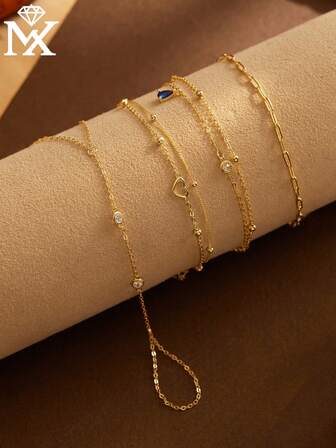 1 件 925 纯银精致设计手链，多元素层次甜美风格，时尚日常配饰