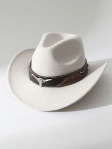 A Classic Western Cowboy Hat For Both Men And Women, A Fashionable Wide-Brimmed, Form-Fitting Top Hat With Silver Metal Buckles, Made Of Polyester, Suitable For Both Men And Women, Perfect For Casual Daily Wear, Outdoor Activities, Horseback Riding, And Party Stage Performances