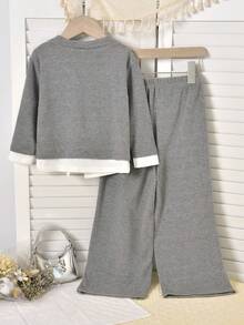 Vihyde Set da 2 pezzi: Cardigan e pantaloni a zampa d'elefante per giovani ragazze, casual