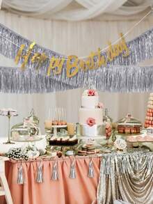 2 Stücke 4 Meter Metall Quastengirlande - Silber Quasten Hintergrund, hängende Quastenkränze, vielseitig einsetzbare Hängedekoration, Metall Quasten Wanddekoration Hängehintergrund Tischröcke, metallische Folie Silber Quasten Fotohintergrund für Paradeumzüge, Weihnachtsdekoration Zuhause, Weihnachten