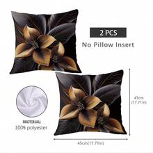 MEMNUN 1 Stück/2 Stück 45*45cm/50*50cm Schwarz & Gold Blumen- und Blattmuster Kissenbezug, Polyester Dekorativer Kissenbezug für Zuhause, Sofa, Schlafzimmer, Auto, geeignet für täglichen Gebrauch oder hochwertige minimalistische Dekoration [einseitig Muster, ohne Kissenfüllung]