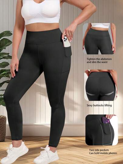 Damen Leggings in Große Größen mit Taschen - Dehnbar XL-5XL Yoga Hosen mit Bauchkontrolle, hoher Taille, Workout Leggings