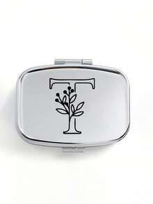 Cutie de pastile pătrată cu model floral negru, 2 compartimente portabile pentru pastile, mini cutie de depozitare metalică, cutie portabilă pentru bijuterii și pastile, cadou creativ personalizat cu identificare a numelui, potrivită pentru călătorii, activități în aer liber, genți, buzunare, utilizată pentru cadouri de nuntă, cadouri și decorațiuni pentru recepție, cutie de depozitare decorativă pentru călătorii cu design unic (litere inițiale A-Z), organizator de medicamente pentru călătorii în aer liber, articole esențiale, trusă de prim ajutor