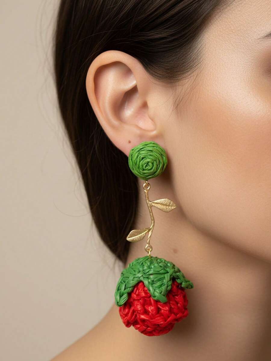 1 Par de Brincos Elegantes Trançados em Forma de Rosa, Joias da Moda para Mulheres, Adequado para Festa, Reunião, Uso Diário, Presente do Dia dos Namorados - Multicolorido - Visão 1