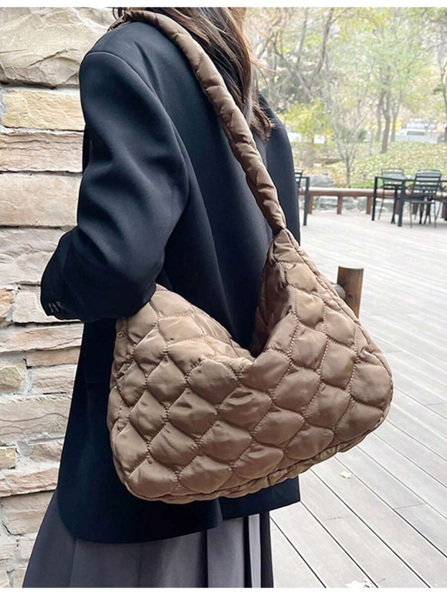 1 pieza Bolso de hombro plisado tipo nube para mujer, bolso cruzado casual de gran capacidad, diseño de otoño/invierno 2025
