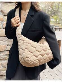 1 pieza Bolso de hombro plisado tipo nube para mujer, bolso cruzado casual de gran capacidad, diseño de otoño/invierno 2025