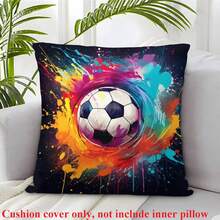 1pc Football Theme Throw Pillow Cover, 17.7x17.7 Inches - Soft Peach Velvet Polyester, Zippered, Machine Washable, Suitable For Home And Office Decor, No Pillow Insert
