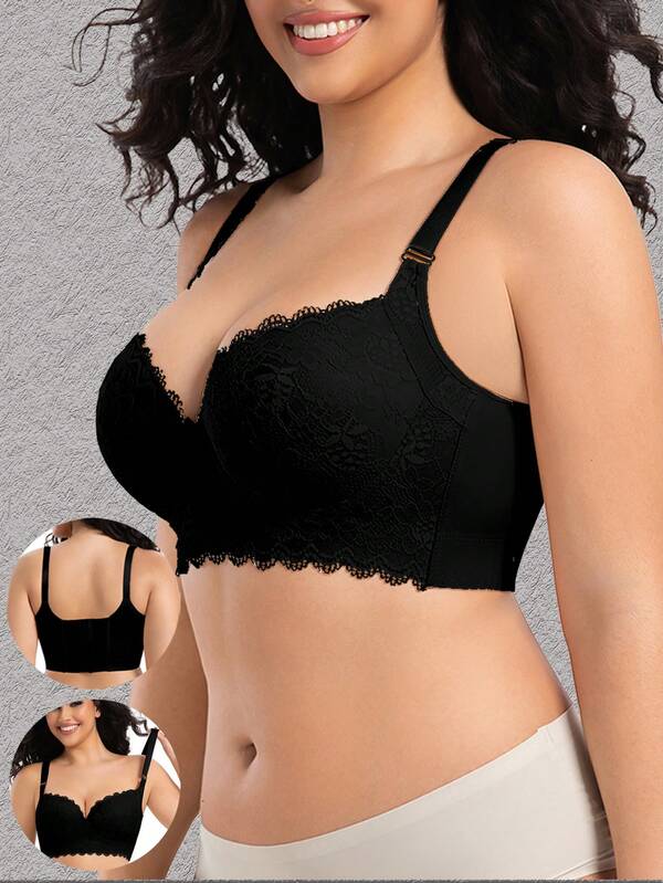 صدرية دانتيل كبيرة الحجم مع سلك داعم - تغطية كاملة ورفع الصدر، تصميم مطرز جذاب للأعلى بدون ظهر، صدرية يومية مضادة للانهيار لقمصان التي-شيرت