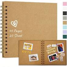 1 件 7 英寸 DIY 剪贴簿相册精装牛皮纸空白页无酸 40 页（20 张）纪念册适用于结婚周年纪念家庭回忆小剪贴簿项目 - 彩色 - 查看 3