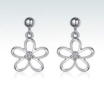 Örhängen med ihåliga blommor i 925 sterlingsilver och strass, minimalistiska och delikata, livliga och eleganta, romantiska, lämpliga för vardag, dejt, fest och andra tillfällen