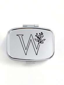 Cutie de pastile pătrată cu model floral negru, 2 compartimente portabile pentru pastile, mini cutie de depozitare metalică, cutie portabilă pentru bijuterii și pastile, cadou creativ personalizat cu identificare a numelui, potrivită pentru călătorii, activități în aer liber, genți, buzunare, utilizată pentru cadouri de nuntă, cadouri și decorațiuni pentru recepție, cutie de depozitare decorativă pentru călătorii cu design unic (litere inițiale A-Z), organizator de medicamente pentru călătorii în aer liber, articole esențiale, trusă de prim ajutor