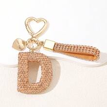 1pc Soft Ceramic Champagne Color Rhinestone Keychain, Cute Personalized Bag/Car Keyring, Heart Decor Gift For Mom, Friends Christmas Bag Charms Car Accessories Teacher Sister Gift Ideas