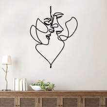 1PC Abstract Couple Face Line Wall Art, Lovers Face Lines Modern Black Metal Wall Home Decor Hanging Wall Art For Home Decoration, Bedroom, Dinner Room, Bathroom Living Room,3 Sizes Available