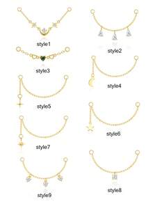 1pc 925 Sterling Silver Agate/CZ Earrings Chain Accessories 18k Gold Plated Earrings Connector Chain For Women Convertible Dangle Chain For Double Piercings