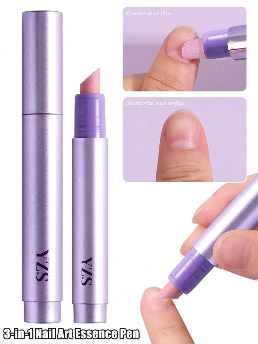 三合一角质层护理油笔，角质层推棒，陶瓷笔头，适用于倒刺、干燥和受损指甲的角质层护理，指甲角质层去除笔 - 紫色 - 查看 1