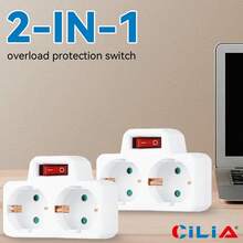 CILIA 1/2pcs 2-In-1 European Standard Adapter Plug With 2 Schuko,EU To German Plug Adapter With On/Off Switch, 2-Pin 4.8mm, 16A 250V 3500W, White, For Home, Travel, Office Use - EU F Type Plug(220-240V) - View 2