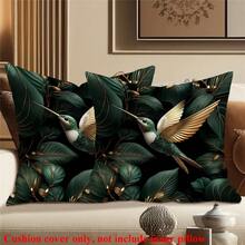 2 vỏ gối in hình lá nhiệt đới xanh, vỏ gối nhung đào 45x45cm cho nhiều loại phòng, vỏ gối dệt, có khóa kéo hiện đại với vải polyester có thể giặt bằng máy (không có ruột gối) - màu xanh lá - Xem 11