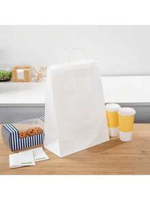 12个8英寸白色带提手礼品袋，牛皮纸材质，适用于生日、婚礼、情人节、新娘送礼会、单身派对、新娘送礼会回礼、婚礼回礼、万圣节、圣诞节等场合。 - 白色 - 查看 6