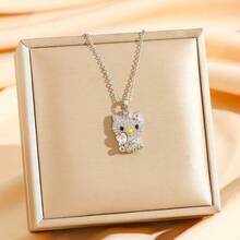 Sanrio 1pc Sanrio Cute Sparkly Rhinestone Kitty Cat Pendant Necklace, Delicate Cartoon Cat Charm Elegant Luxury Fashion Jewelry
