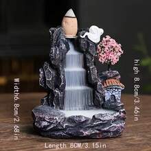 1pc Resin Crafted Backflow Incense Burner, Waterfall Incense Holder, Home Decor, Aromatherapy Decoration, Incense Burner With Backflow Cone - Multicolor - View 4