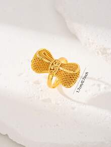 Luxury Fashionable & Personalized Open Bow Design Golden Adjustable Ring For Women, Suitable For Daily, Wedding, Party And Friends Gift - Yellow Gold - View 5