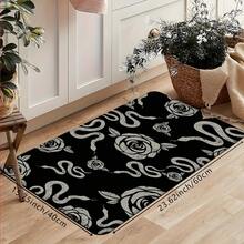 1 Pieza Felpudo con Patrones de Rosa y Serpiente, Alfombra de Poliéster Absorbente y de Secado Rápido Adecuada para Decoración Interior y Exterior del Hogar, Dormitorio, Baño, Cocina y Comedor, para Regalos de Cumpleaños, Suministros para Fiestas, Decoración de Festivales, Vacaciones y Patios