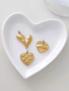 1pc Stainless Steel Heart Shaped Pendant, Handmade DIY Accessory For Halloween, Thanksgiving, Suitable For Necklace, Bracelet, Earrings