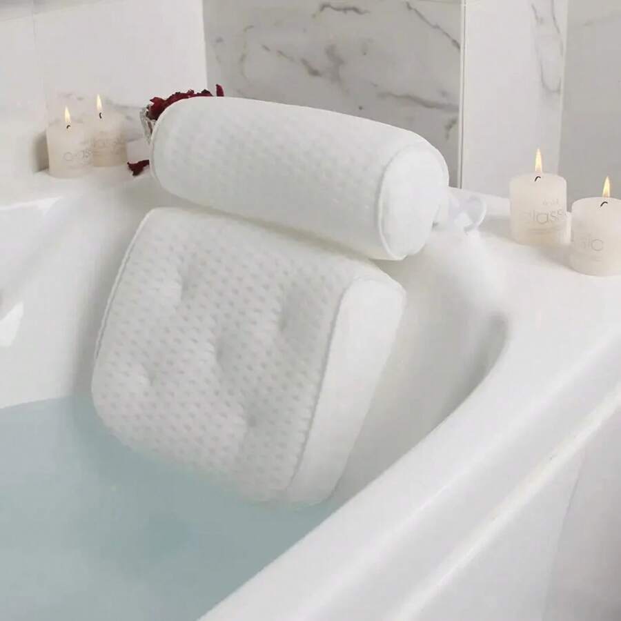 1 almohada para bañera de spa con ventosas antideslizantes para soporte para cuello y espalda, accesorio para bañera/baño - Marfil - Ver 1