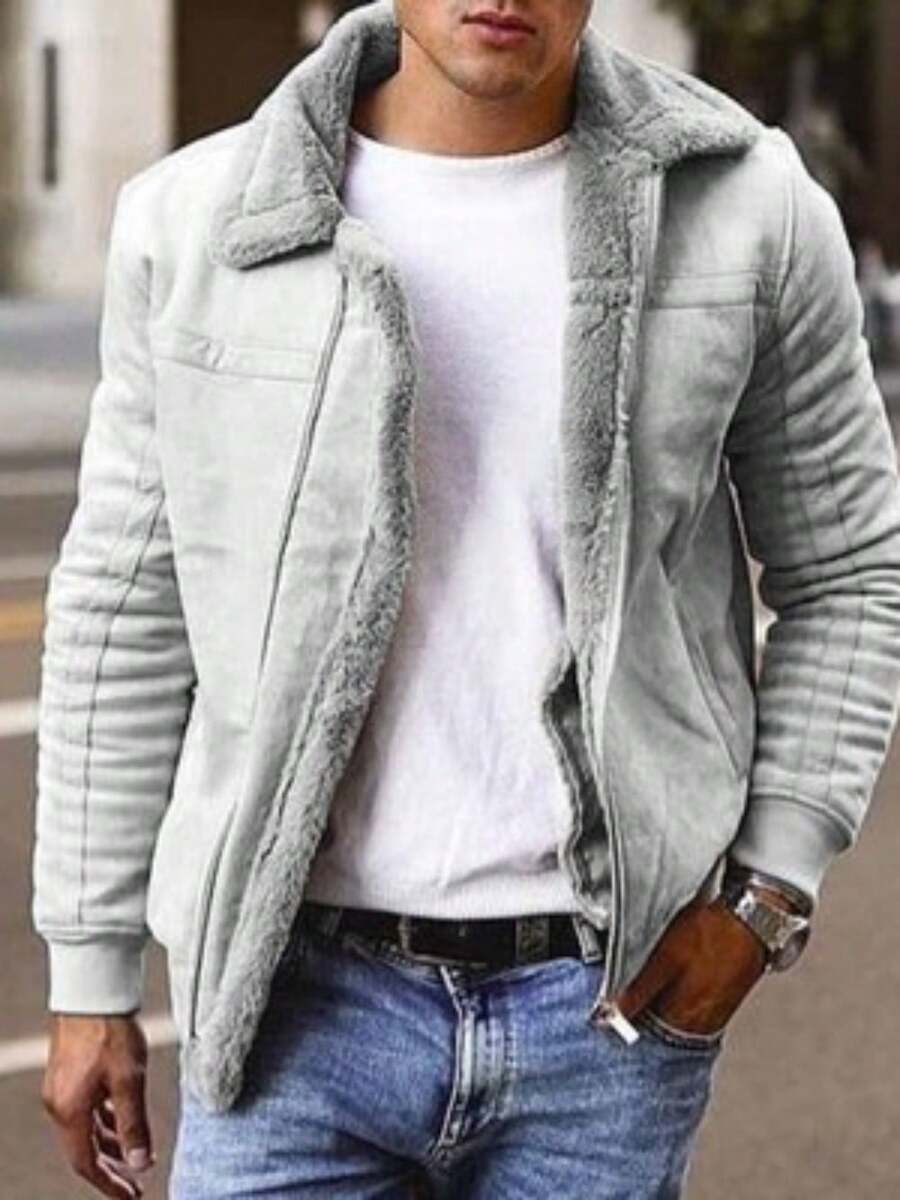 2025 Fur-And-Textile Integrated Jacket - Winter Warmth Coat - Leather-Like Fur Fabric Men's Overcoat - 灰色 - 查看 1