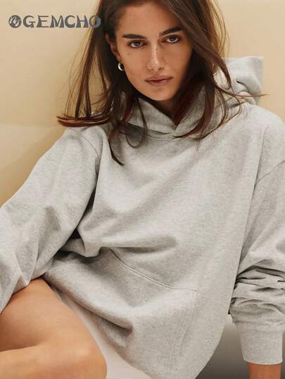 GEMCHO 女士灰色连帽卫衣，休闲长袖，秋冬季保暖卫衣，适合学生，随时享受户外活动！