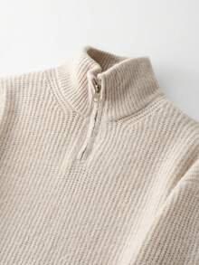 Vintage Style Men's Casual Loose Solid Color Textured Zip-Up Long Sleeve Sweater, Suitable For Commuting And Business