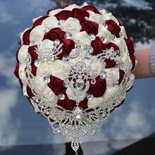 1 Bouquet Luxury Tassel Butterfly Pearl Bridal Wedding Bouquet, Romantic Silver Crystal Satin Ribbon Rose, Dark Red & Cream Fabric Artificial Flower, Suitable For Wedding Ceremony, Proposal, Anniversary, Valentine's Day Gift - Bouquet - View 1