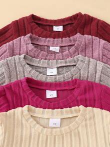 Conjunto de 10 piezas de top de manga larga y pantalones acampanados de punto acanalado suave y de unicolor para niñas, para otoño/invierno - Multicolor - Ver 3