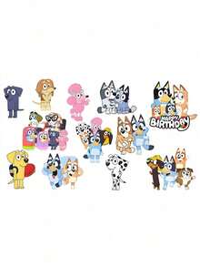 Bluey 1 طقم أعلام قابلة للسحب + 12 علامة حلزونية ديكور حفلة عيد ميلاد بموضوع بلوي الجميل، هدايا