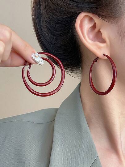 1 Pair Vintage Red Square & Round Dangle Earrings, Suitable For Women To Wear On Vacation, Parties, Dates, Birthdays, Mother's Day Gifts