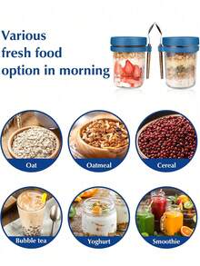 16oz/500ml [1/2 Pack] Overnight Oats Mason Jar With Spoon Lid, Sealed Oatmeal Container With Measurement Markings, Portable Cereal Canister - Blue - View 8
