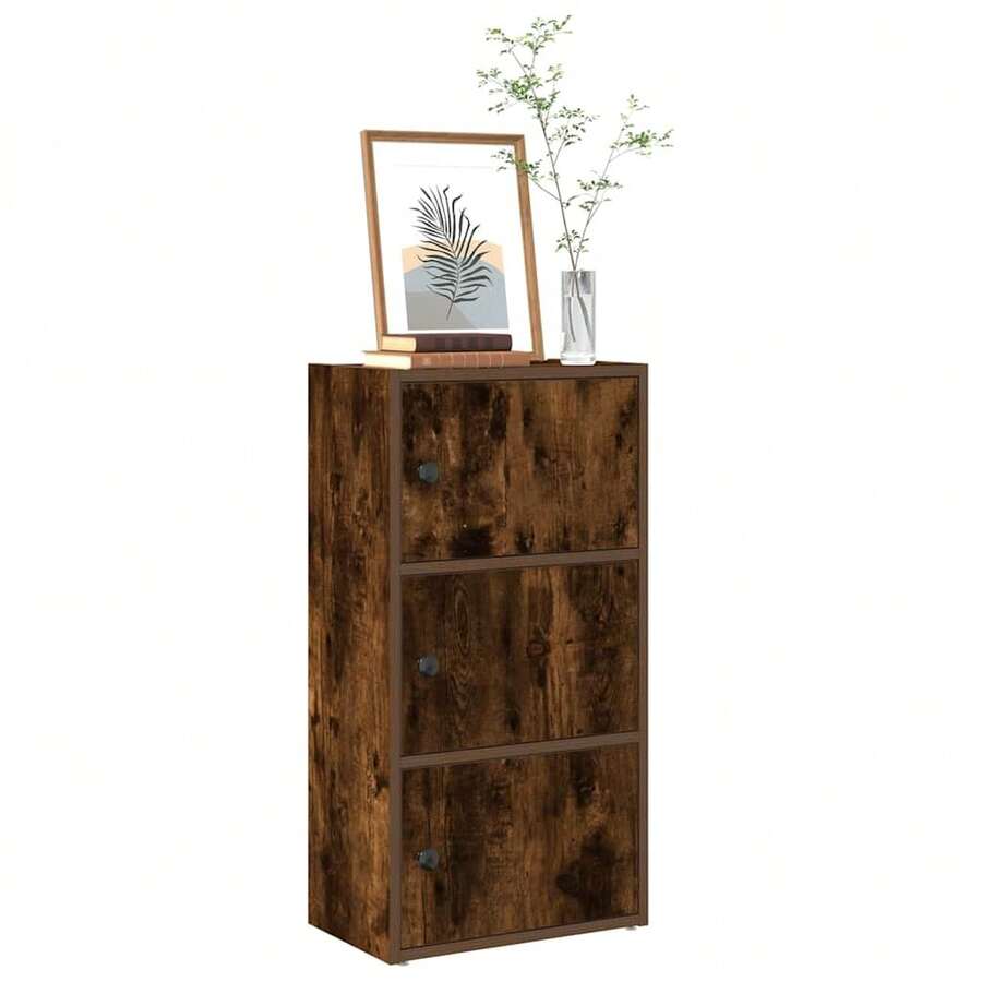 Libreria Larryhot in rovere affumicato 40x24x77 cm in legno ingegnerizzato, resistente e durevole, facile da montare, stile decorativo, adattA, Per riporre soprammobili, statuette, libri, piccoli oggetti, ecc. - Castano - Visualizzare 1