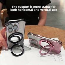 Sequins 1pc Minimalist Bracket Phone Case, Space Case, Anti-Fall/TPU Silicone Soft Edge High-End Protective Case With Dust-Proof Holes, Thick Edges, Luxury Phone Case Compatible With Samsung Galaxy S24 Ultra/S24 Plus/S24/S23 Ultra/S23 Plus/S23/S22 Ultra/S22 Plus/S22/S21 Ultra/S21 Plus/S21 FE/S23 FE/S20 Ultra/S20 Plus/S20 FE And Bracket Electroplating + TPU Silicone Soft Edge Full Coverage Women/Men High-End Protective Case For OPPO A5x/C12345678/987654321 And OPPO A12345678987654321 - Silver - View 5