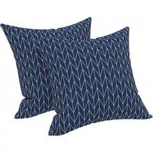Outdoor/Indoor Throw Pillows, 18x18 Square Pillows With Inserts Bed, Couch, Sofa & Patio Furniture (Set Of 2, Monstera Blue), Decorative Pillows - 人字形海軍藍 - 查看 12