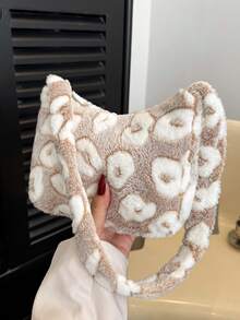 Women's Leopard Print Plush Fashionable Luxury Lightweight Shoulder Bag - Khaki - View 3