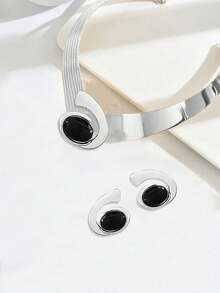 3pcs/Set Geometric Metal Exaggerated Gold Choker Necklace & Earrings Set